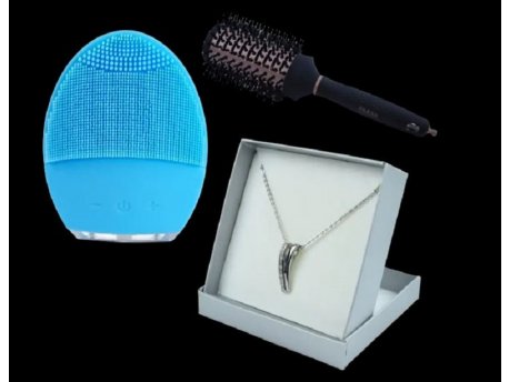 AVATAR Set masažer za lice plavi+ vives ogrlica cirkon + četka za kosu (22826)