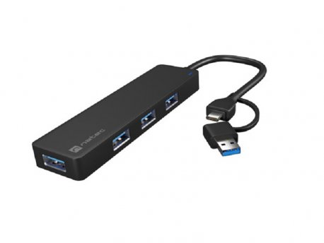 NATEC MAYFLY, USB 3.0 Hub, 4-Port, USB-A + USB-C Adapter, dužina kabla 15 cm (NHU-2023)