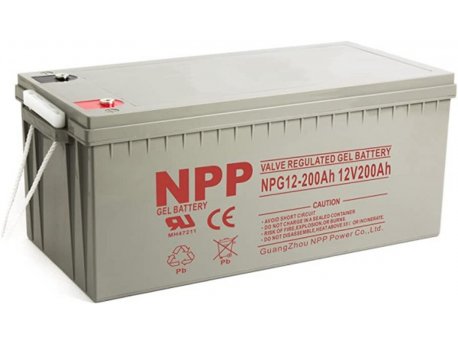 NPP NPG12V-200Ah, GEL BATTERY, C20=200AH, T16, 522x238x218x222, 52,8KG, Light grey