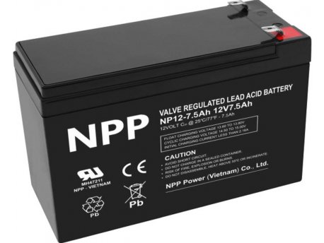 NPP NP12V-7.5Ah, AGM Battery, C20=7.5AH, T1, 151x65x94x100, 2,07KG
