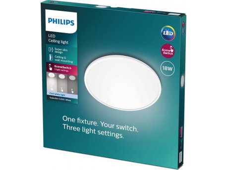 PHILIPS Superslim Cl550 bela plafonska svetiljka 18W 2700 IP44, 929002667801 (18820)