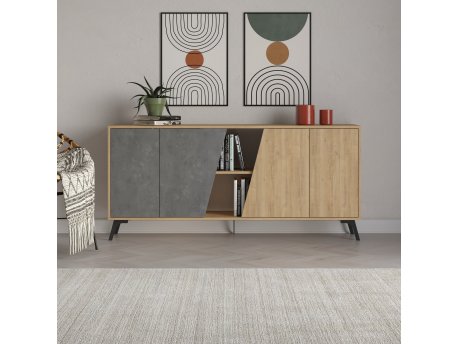 HANAH HOME Komoda Fione 180 hrast/siva