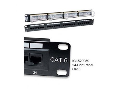 INTELLINET Prespojni panel, Cat6, UTP, 24 porta, 19'', 1U crni