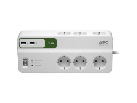 APC PM6U-GR beli produžni kabl sa prenaponskom zaštitom 6 utičnica+2xUSB 2m