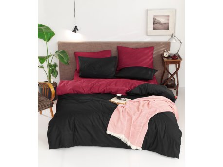 L`ESSENTIEL MAISON Ranforce posteljina (200 x 220) Cift Yonlu Claret Red Black