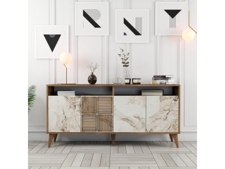 HANAH HOME Komoda Milan 160 Walnut White Marble