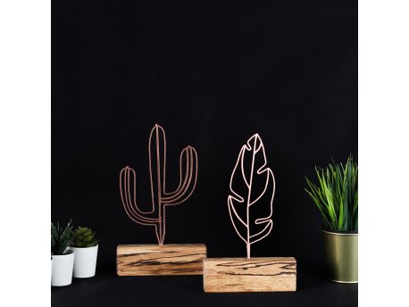WALLXPERT Stona dekoracija Cactus Feather Mini Set Bronze