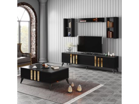 HANAH HOME Set za dnevnu sobu Gold Set Anthracite Black