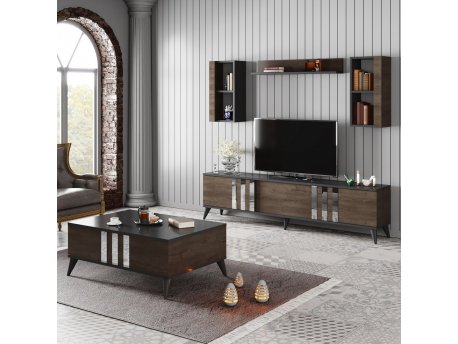 HANAH HOME Set za dnevnu sobu Chrome Set Anthracite Walnut