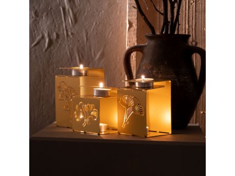 WALLXPERT Set svećnjaka Ginkgo Tealight APT549 Gold