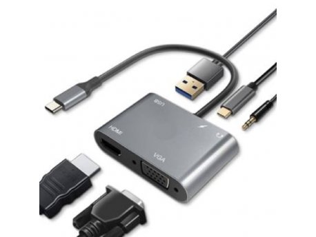 LINKOM Adapter-konvertor TIP C na HDMI+VGA+1xUSB 3.0+TIP C+AUDIO (783)