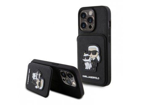 APPLE Maska za iPhone 15 Pro Max SAFFIANO CARDSLOTS AND STAND K&C PATCH BLACK
