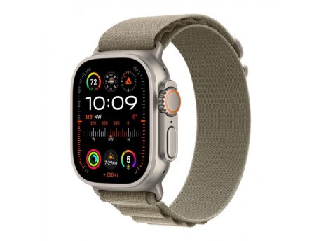 APPLE Watch Ultra2 Cellular, 49mm Titanium Case w Olive Alpine Loop - Large (mrf03se/a)