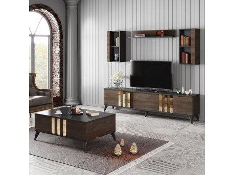 HANAH HOME Set za dnevnu sobu Gold Set Anthracite Walnut