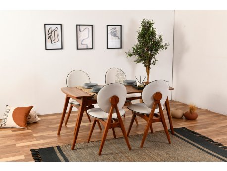 HANAH HOME Trpezarijski sto i stolice Touch Wooden Cream
