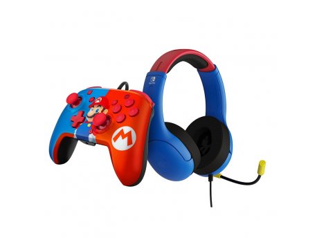 NITENDO PDP Switch Wired Airlite Headset & Rematch Controller Mario Bundle