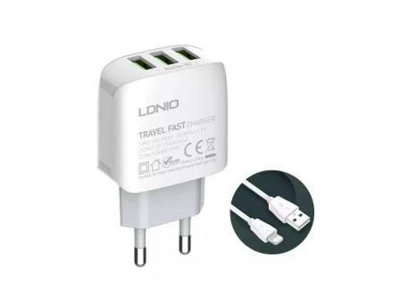 LDNIO A3312 3xUSB kućni punjač sa iPhone lightning kablom