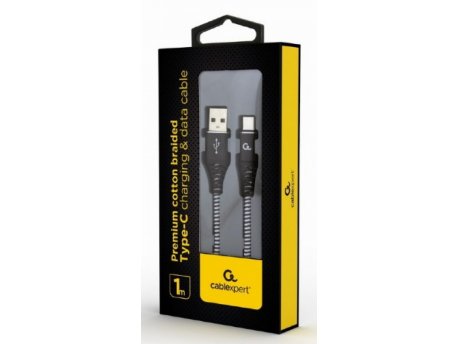 GEMBIRD CC-USB2B-AMCM-1M-BW Gembird Premium cotton braided Type-C USB charging - data cable,1 m,black/white