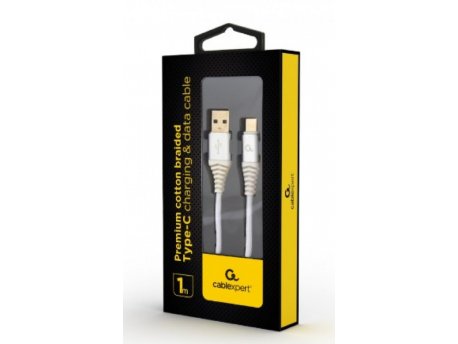 GEMBIRD CC-USB2B-AMCM-1M-BW2 Gembird Premium cotton braided Type-C USB charging -data cable,1m, silver/white