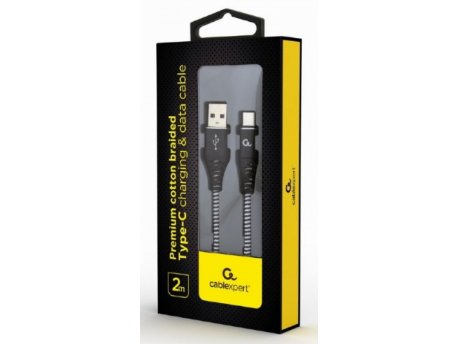 GEMBIRD CC-USB2B-AMCM-2M-BW Gembird Premium cotton braided Type-C USB charging -data cable,2m, black/white
