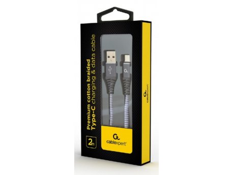 GEMBIRD CC-USB2B-AMCM-2m-WB2 Gembird Premium cotton braided Type-C USB charging -data cable,2m, spacegrey/wh