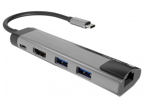 NATEC FOWLER GO, USB Type-C 5-in-1 Multi-port Adapter (USB3.0 Hub + HDMI + PD + Gigabit LAN), Max. 100W Output (NMP-1985)