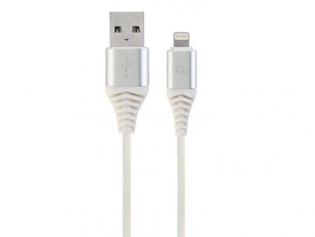 GEMBIRD CC-USB2B-AMLM-2M-BW2 Premium cotton braided 8-pin charging and data cable, 2m, silver/white