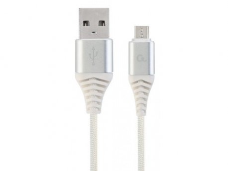GEMBIRD CC-USB2B-AMmBM-1M-BW2 Premium cotton braided Micro-USB charging -data cable,1m, silver/white