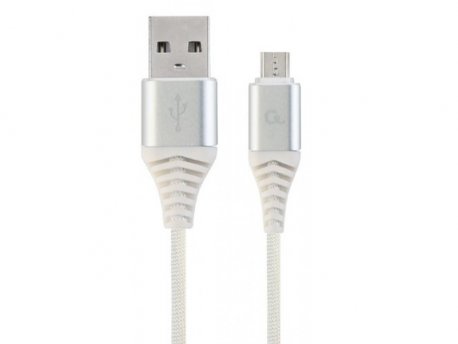 GEMBIRD CC-USB2B-AMmBM-2M-BW2 Premium cotton braided Micro-USB charging -data cable,2m, silver/white