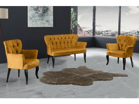 Atelier del Sofa Sofa i dve fotelje Paris Black Wooden Mustard