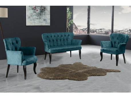 Atelier del Sofa Sofa i dve fotelje Paris Black Wooden Petrol Blue