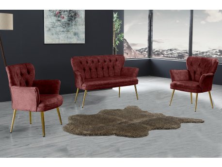 Atelier del Sofa Sofa i dve fotelje Paris Gold Metal Claret Red