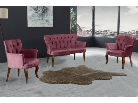 Atelier del Sofa Sofa i dve fotelje Paris Walnut Wooden Dusty Rose