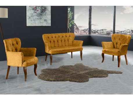 Atelier del Sofa Sofa i dve fotelje Paris Walnut Wooden Mustard