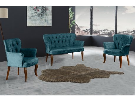 Atelier del Sofa Sofa i dve fotelje Paris Walnut Wooden Petrol Blue