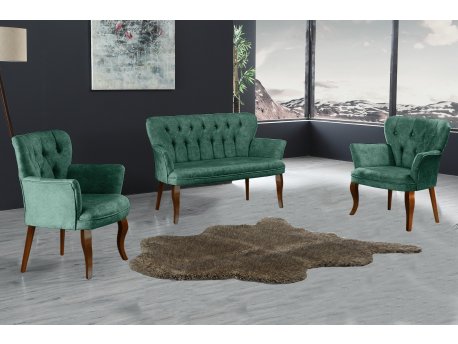 Atelier del Sofa Sofa i dve fotelje Paris Walnut Wooden Sea Green