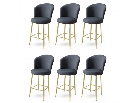 HANAH HOME Set 6 barskih stolica Alte Anthracite Gold