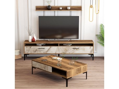 HANAH HOME Set za dnevnu sobu Istanbul Walnut White Marble