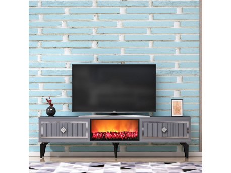 HANAH HOME TV polica Flame Fireplace Anthracite Silver