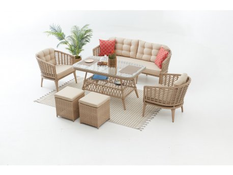 HANAH HOME Baštenska garnitura Linda Rattan (3+1+1+S)