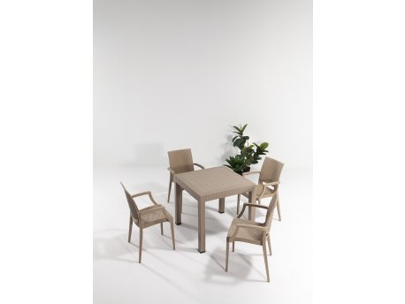 HANAH HOME Baštenski set Rattan 80x80 Small Lux Masa Takimi Cappucino