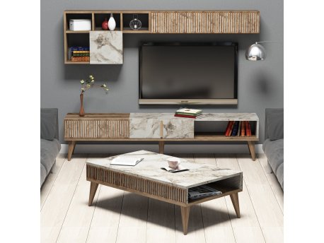HANAH HOME Set za dnevnu sobu Milan Walnut White Marble