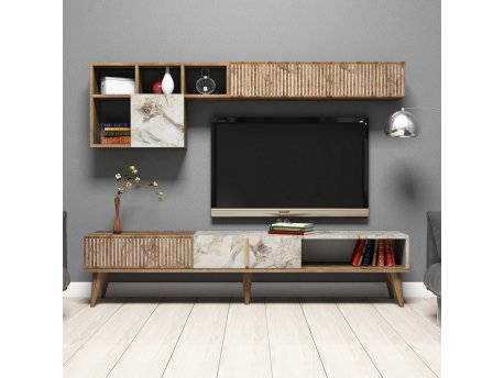 HANAH HOME TV polica Milan Walnut White Marble
