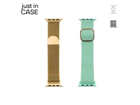 JUST IN CASE 2u1 Narukvica za pametni sat 38-41mm zlatna MILANESE + tirkiz TEKSTIL