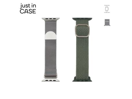 JUST IN CASE 2u1 Narukvica za pametni sat 42-45mm srebrna MILANESE + zelena TEKSTIL
