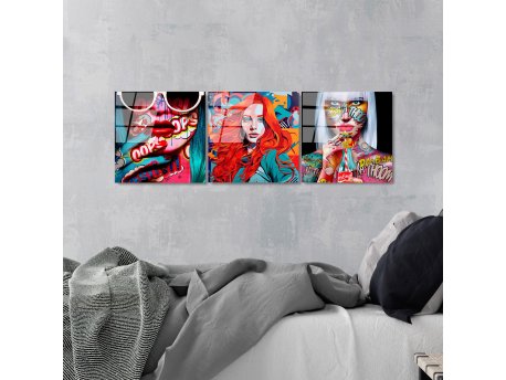 WALLXPERT Dekorativna slika od kaljenog stakla FACES (UV 858) 50 x 50cm