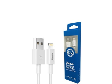 Xwave Kabl USB IPHONE 1.2M 3A,lightning,PVC beli