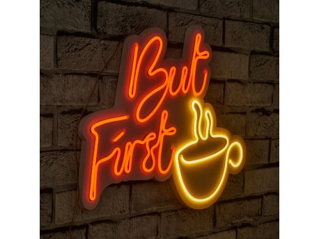 WALLXPERT Zidna LED dekoracija But First Coffee RedYellow