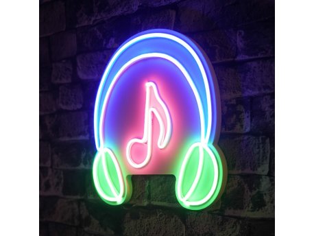 WALLXPERT Zidna LED dekoracija Music Sound Headphones Pink