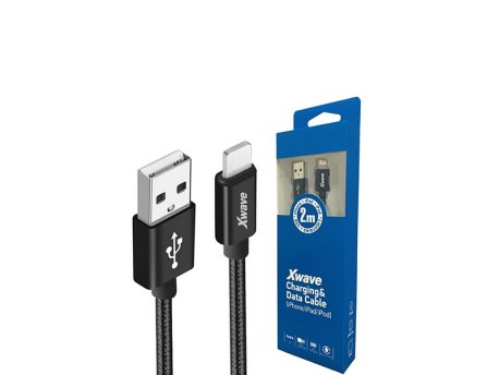 Xwave Kabl USB IPHONE 2M 3A,lightning aluminium,upleteni black